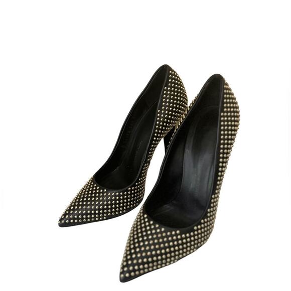 Giuseppe Zanotti Black Leather Gold Studded Pointed Toe Pumps Size 36.5 - Picture 3 of 8